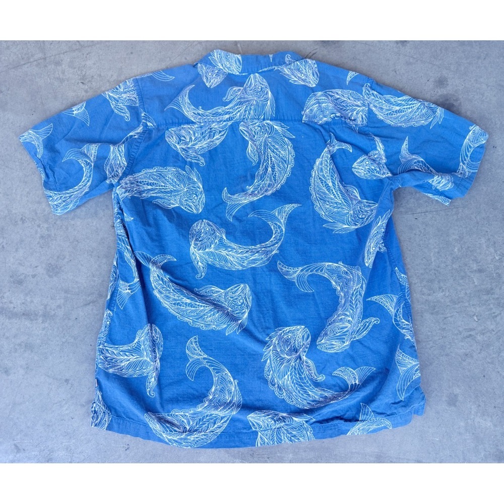 Mens Sz XL Quiksilver Waterman Collection Short Sleeve Blue Shirt Koi Fish Desig - Picture 5 of 5
